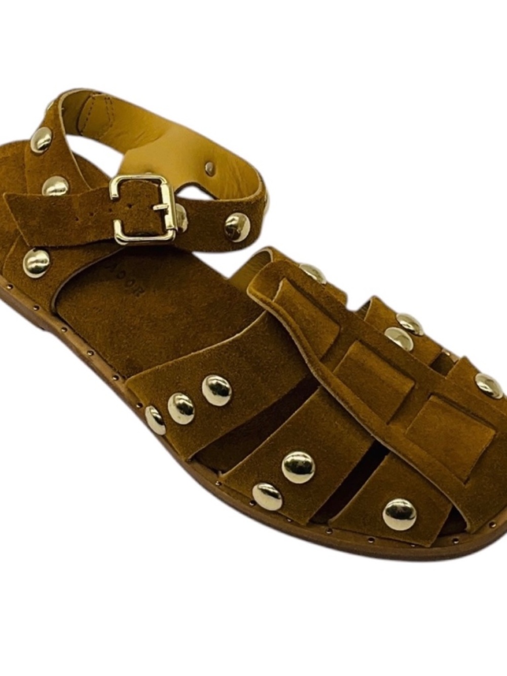 FREDA SALVADOR NUT SUEDE SERA SANDAL WITH GOLD STUDS